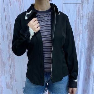 Vintage 1980 Vertigo Paris jacket cow print faux fur collar black & white medium